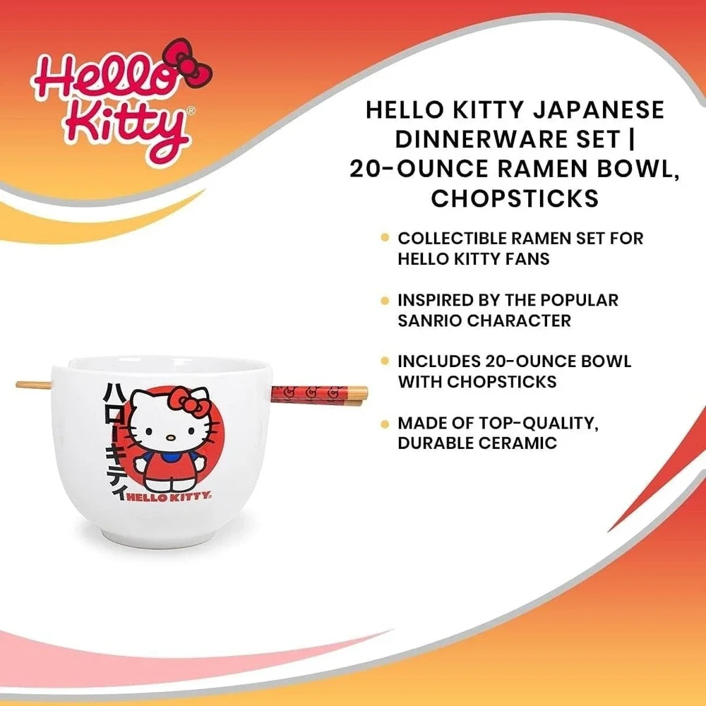 Silver Buffalo Sanrio Hello Kitty Japanese Ceramic Ramen Noodle Rice‎ Bowl